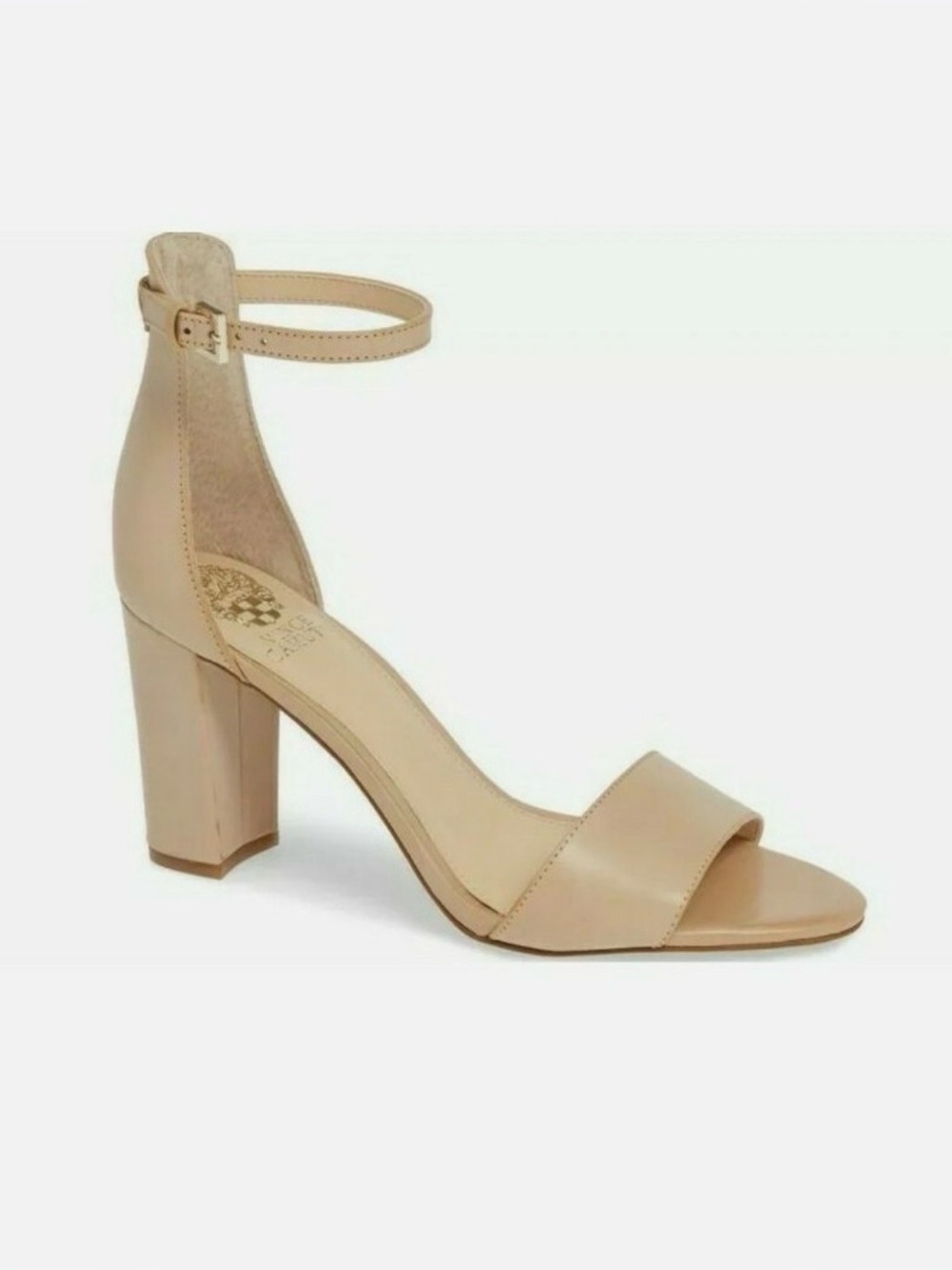 Vince Camuto Classic Nude Block Heel Sandal with Ankle Strap